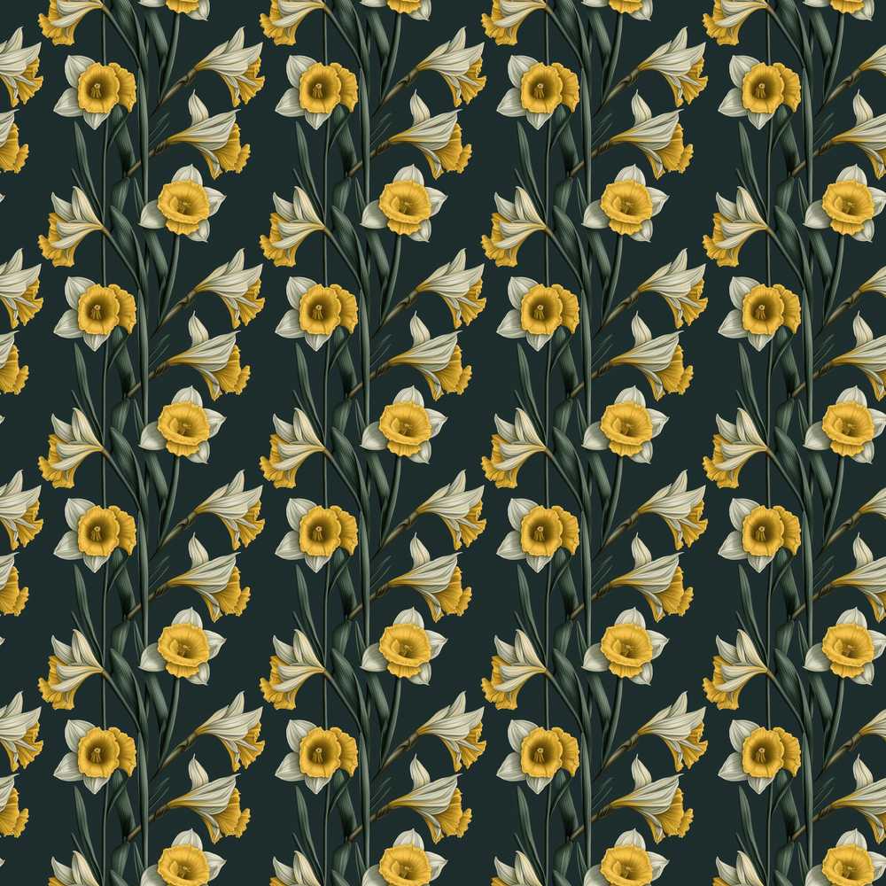 Elegant Yellow White Daffodil Floral Wildflower Pattern Botanical
