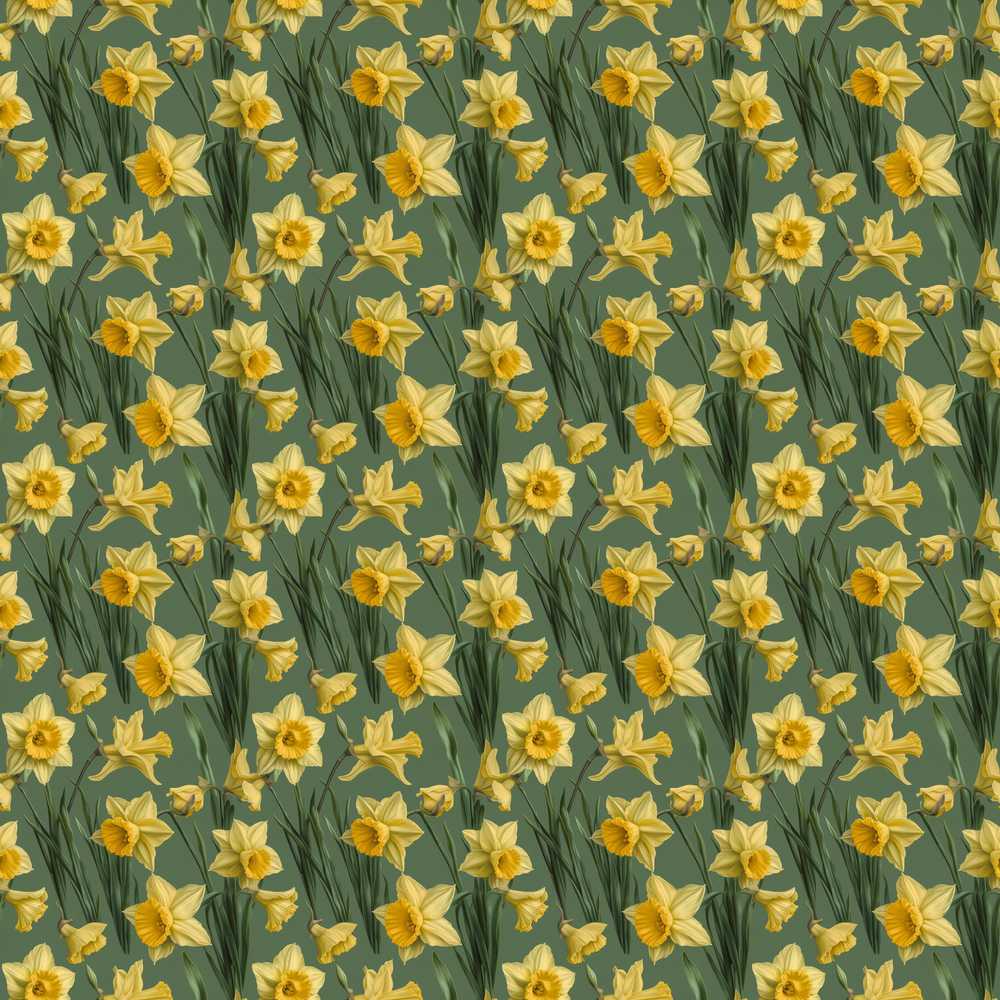 Soft Yellow Daffodil Meadow Floral Wildflower Pattern Botanical