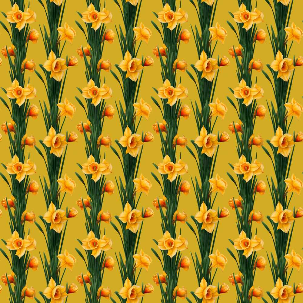 Bright Orange Yellow Daffodil Floral Wildflower Pattern Botanical