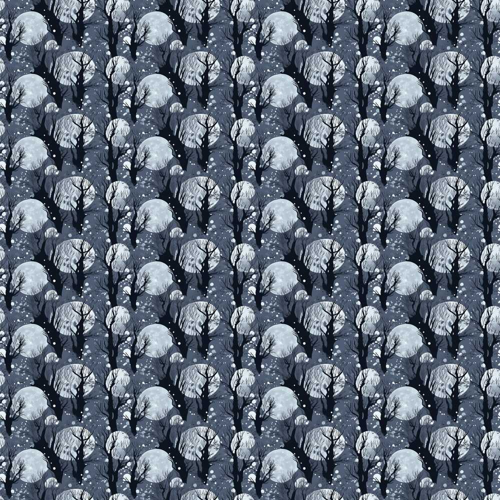 Dark Winter Forest Snow Tree Decorative Repeat Pattern