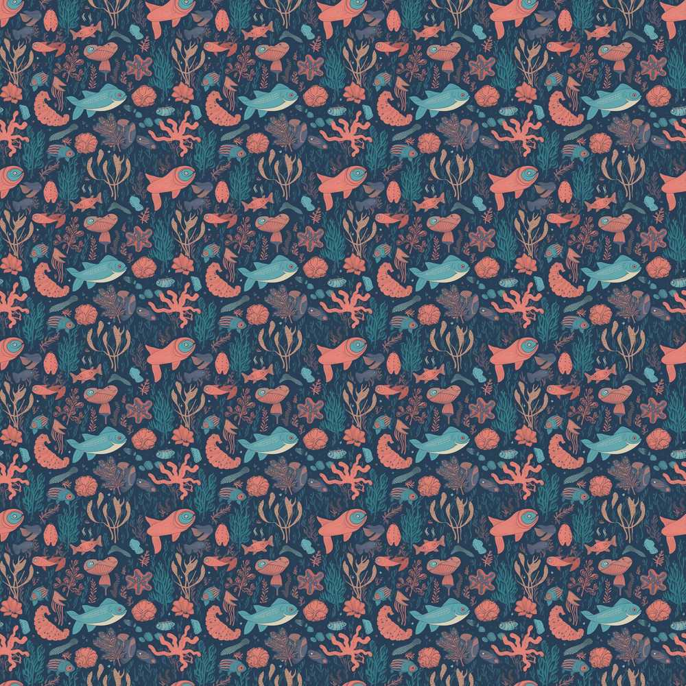 Whimsical Ocean Fish Coral Reef Coastal Illustration Pattern