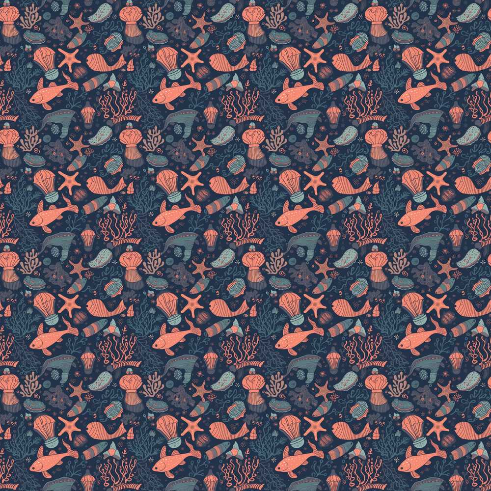 Playful Underwater Ocean Animals Illustration Repeat Pattern Design