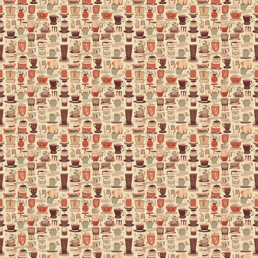 Coffee Cups Kitchen Utensils Decorative Repeat Pattern Design