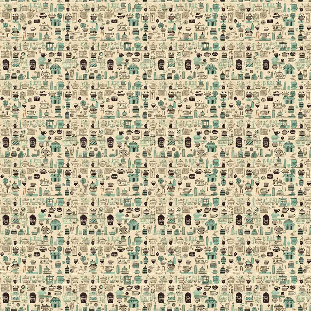 Minimal Coffee Kitchen Teal Beige Decorative Repeat Pattern