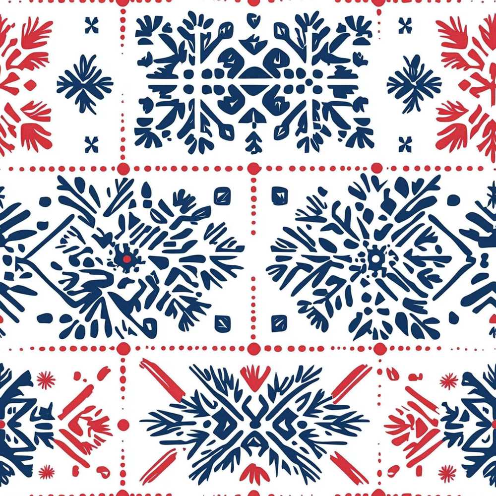 Folk Art Blue and Red Floral Symmetry Wildflower Pattern