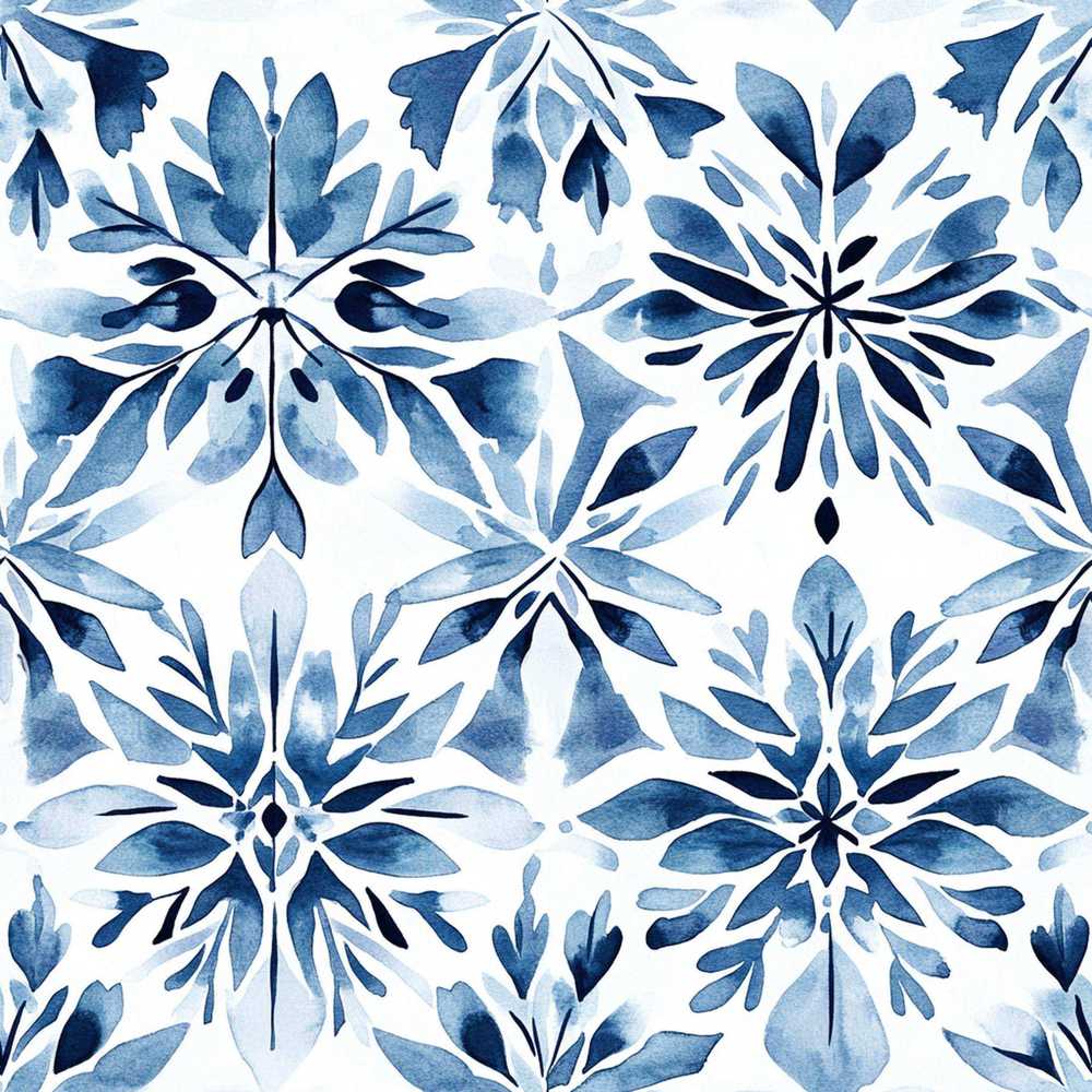 Watercolor Blue Floral Abstract Wildflower Pattern Botanical