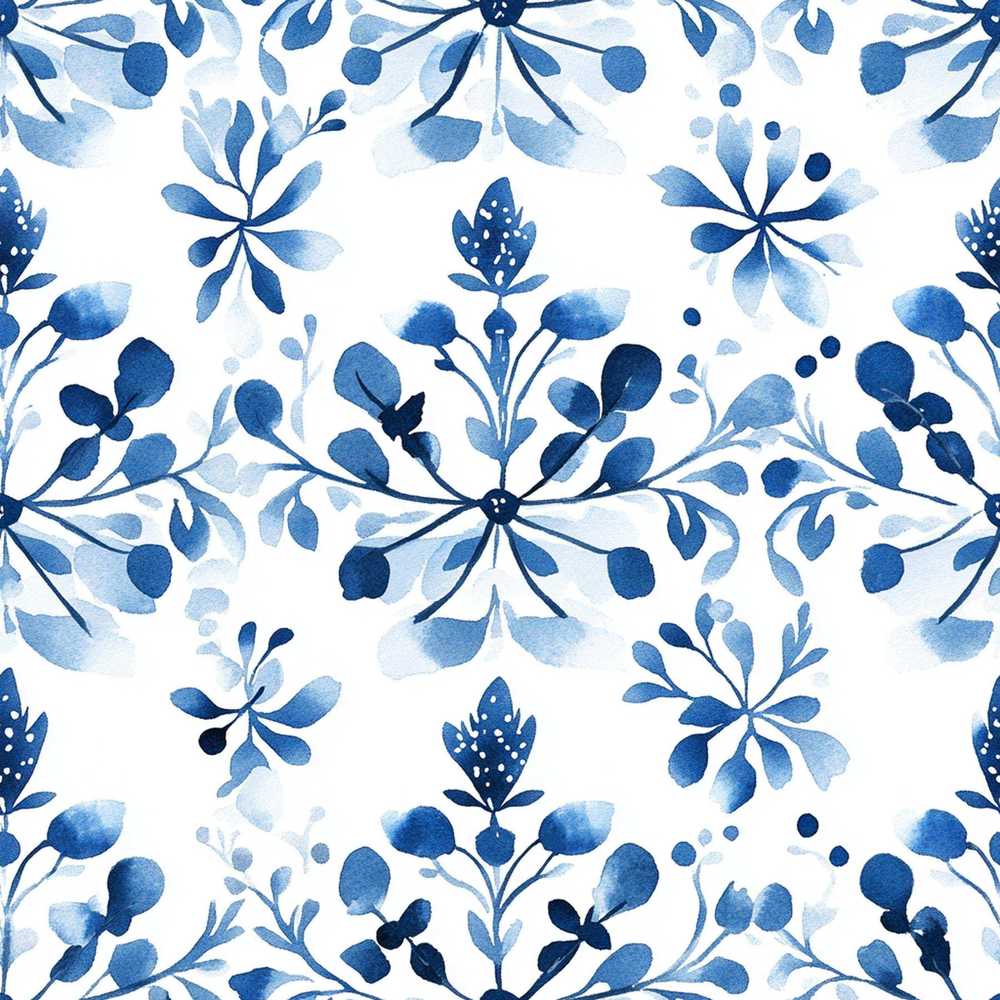 Blue Watercolor Floral Botanical Wildflower Pattern Decorative