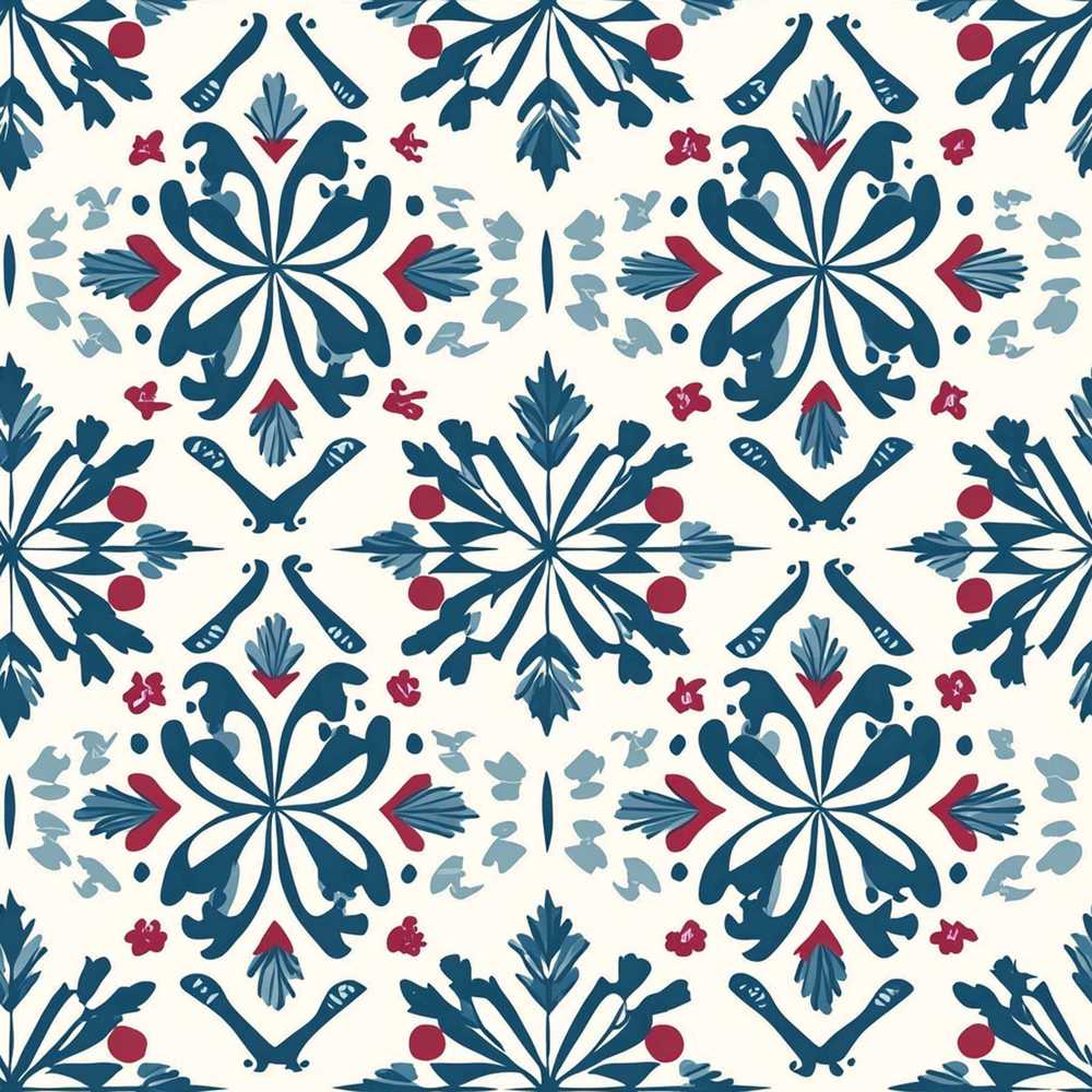 Folk Art Floral Symmetry Blue Red Wildflower Pattern Botanical