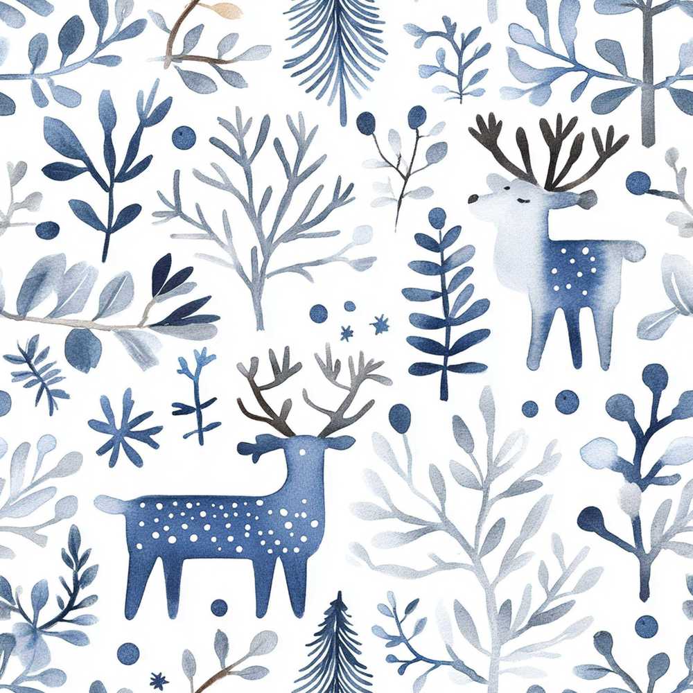 Minimal Winter Deer Forest Decorative Repeat Pattern Design