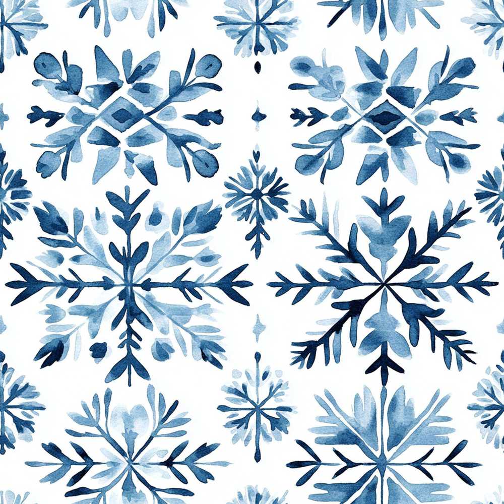 Blue Watercolor Snowflake Botanical Wildflower Pattern Decorative