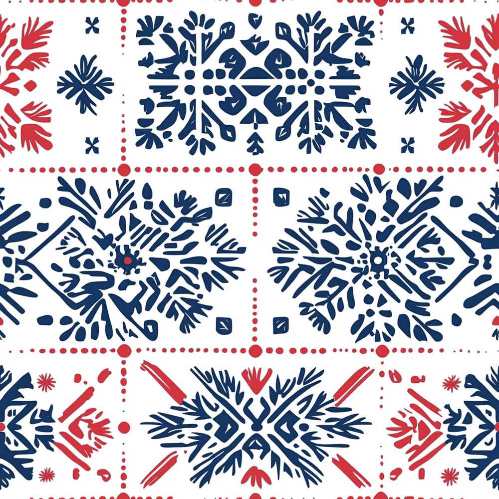 Scandinavian Folk Art Blue Red Symmetry Decorative Repeat