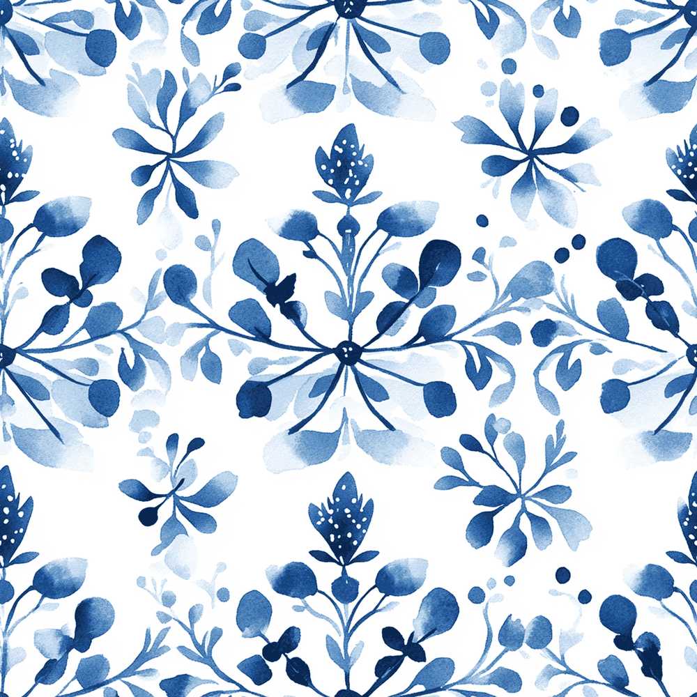 Blue Watercolor Floral Snowflake Botanical Wildflower Pattern