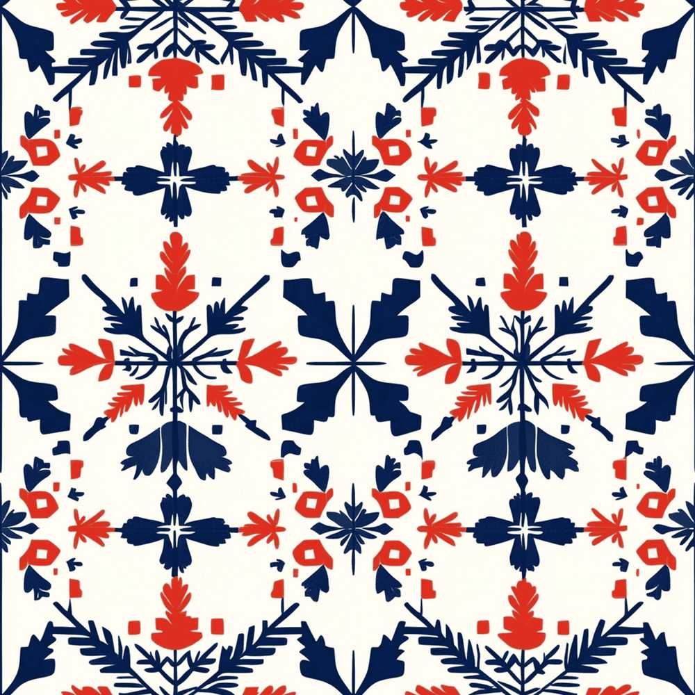 Nordic Folk Art Red Blue Symmetrical Floral Wildflower Pattern