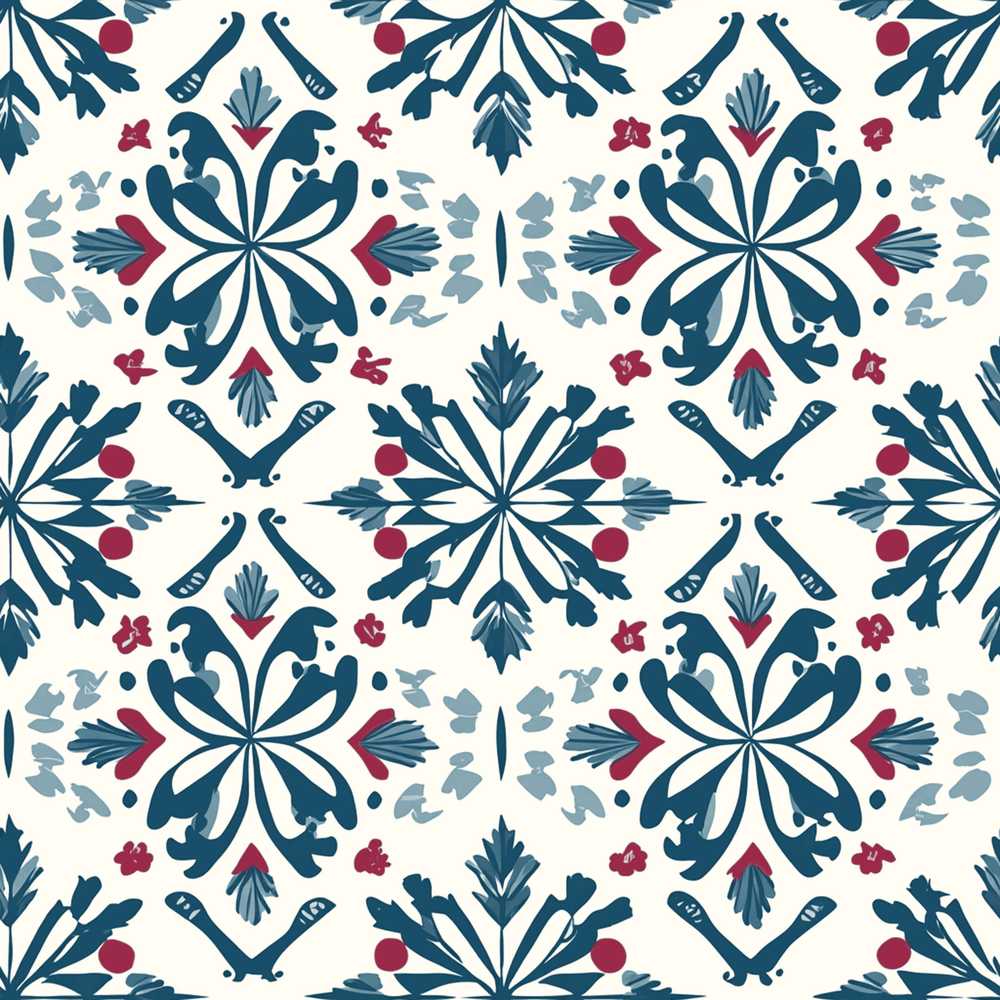 Decorative Folk Floral Symmetry Blue Red Wildflower Pattern Botanical