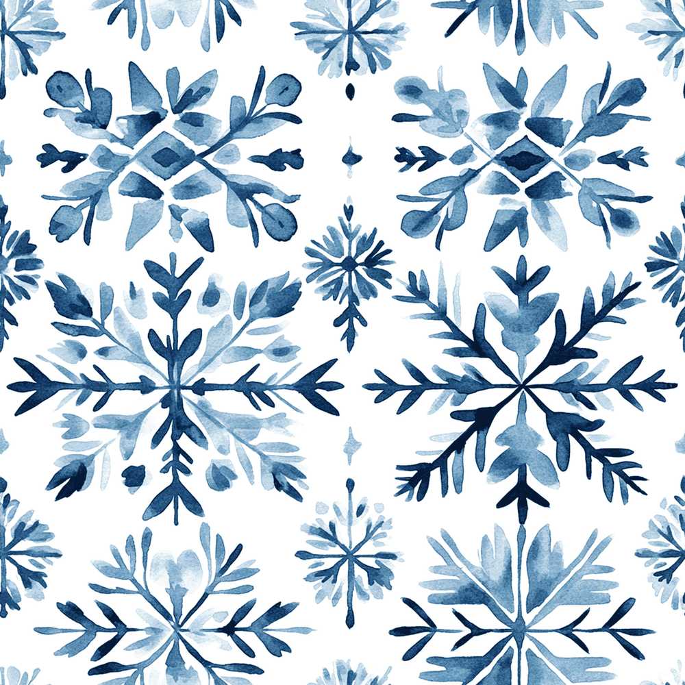 Blue Watercolor Snowflake Floral Wildflower Pattern Botanical