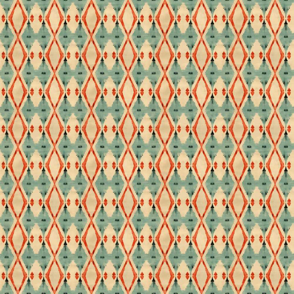 Tribal Ikat Diamond Red Green Beige Repeat Pattern