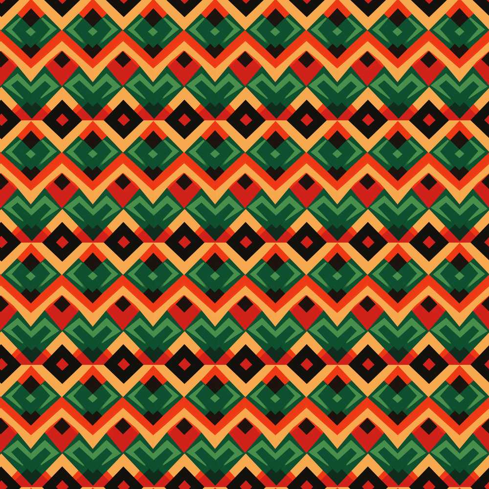 Bold Geometric Tribal Diamond Red Green Repeat Pattern