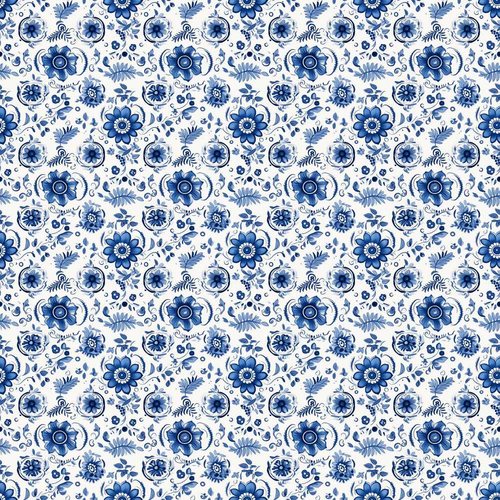Blue Floral Folk Art Botanical Wildflower Pattern
