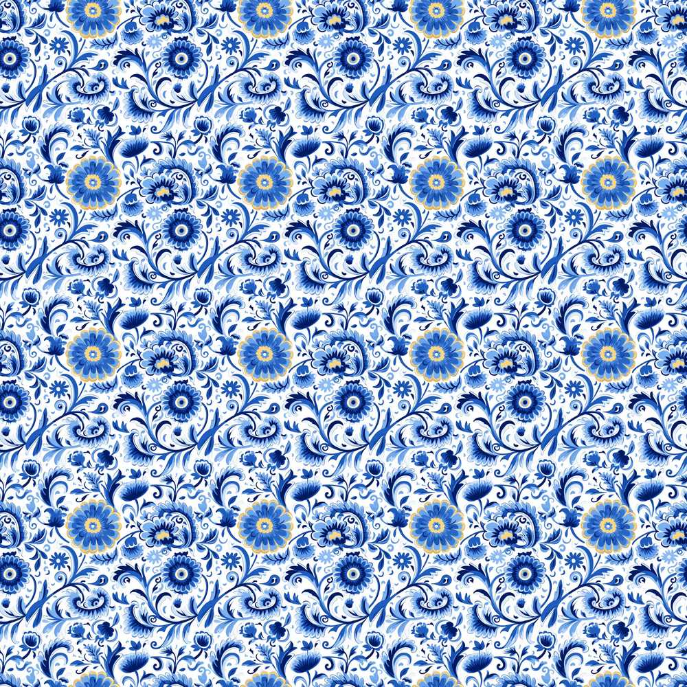 Blue Floral Vintage Folk Art Wildflower Pattern Botanical