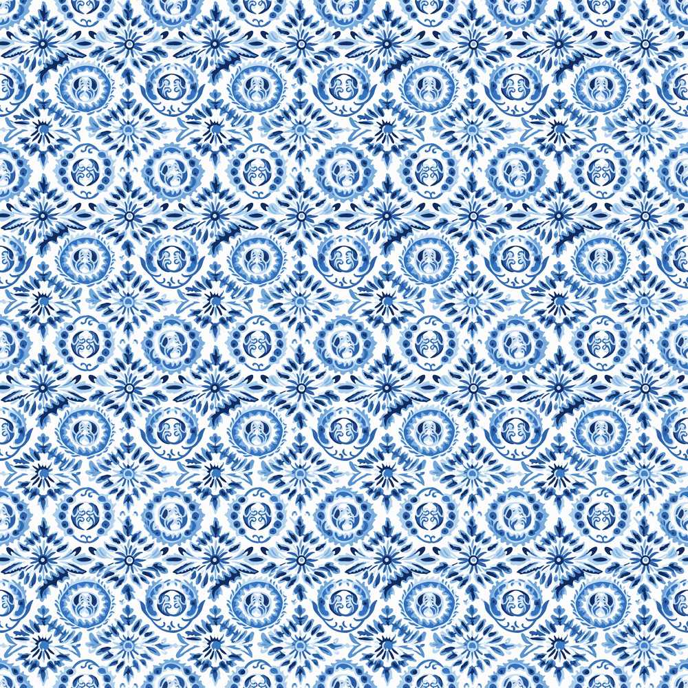 Blue Folk Art Ornamental Decorative Repeat Pattern Design