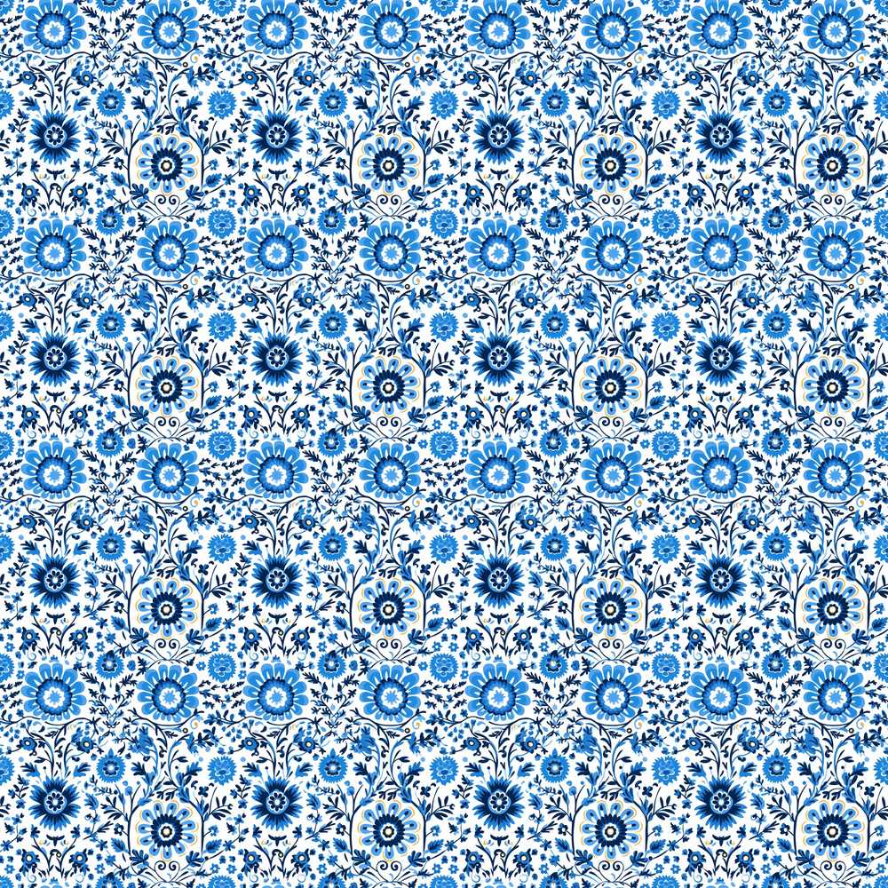 Blue Botanical Floral Vine Wildflower Pattern Decorative