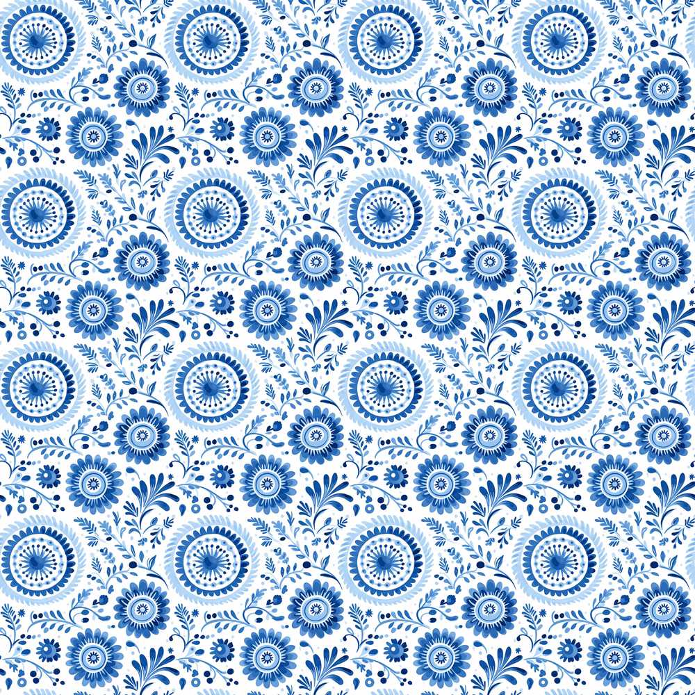 Blue Folk Art Floral Paisley Wildflower Pattern Botanical