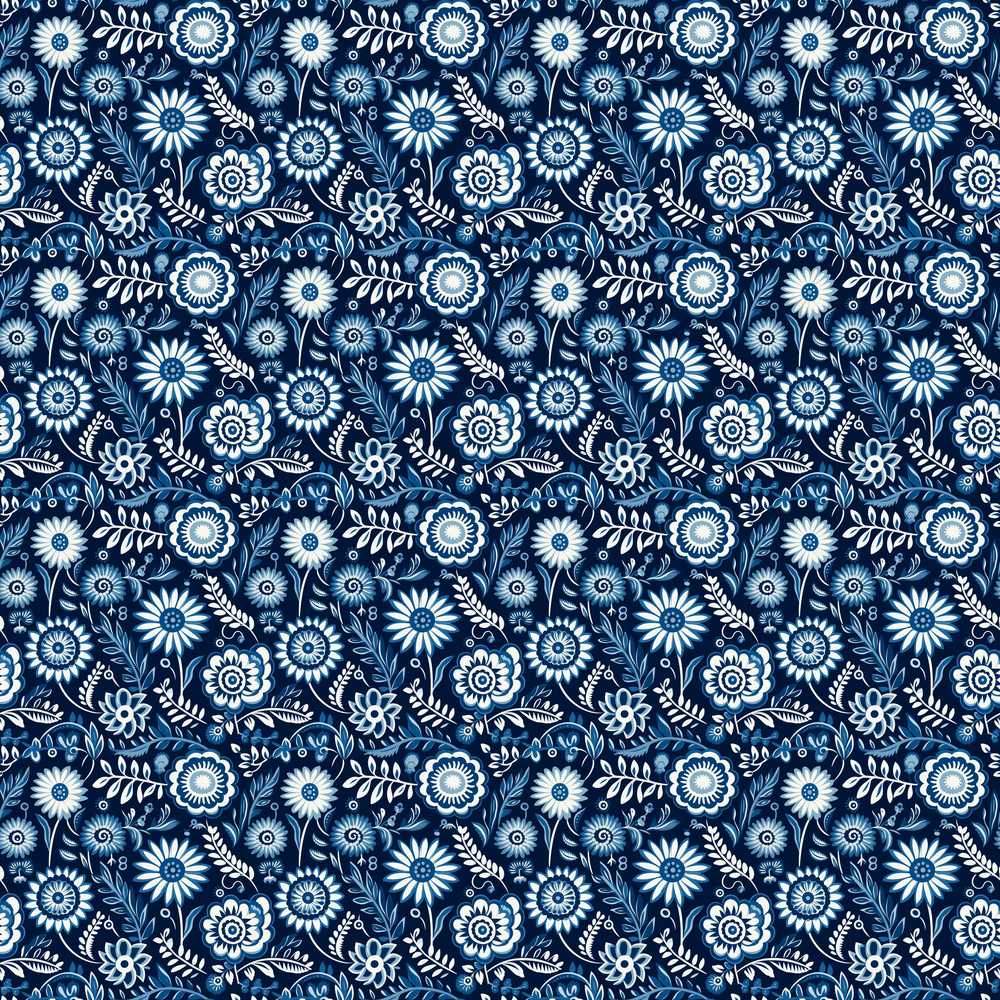 Navy Blue Floral Meadow Botanical Wildflower Pattern