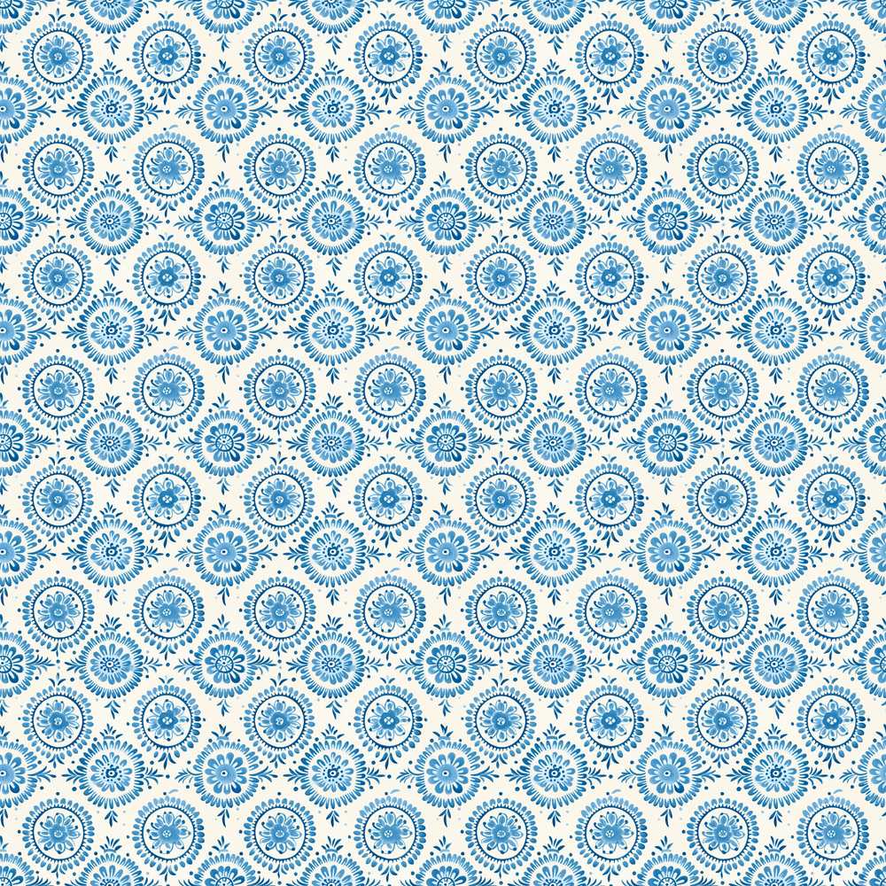 Light Blue Floral Medallion Tile Wildflower Pattern Botanical
