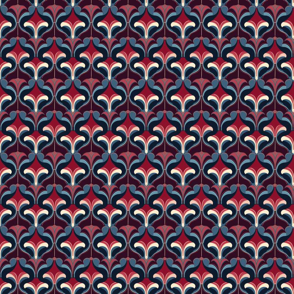 Red Blue Art Deco Geometric Repeat Pattern Decorative