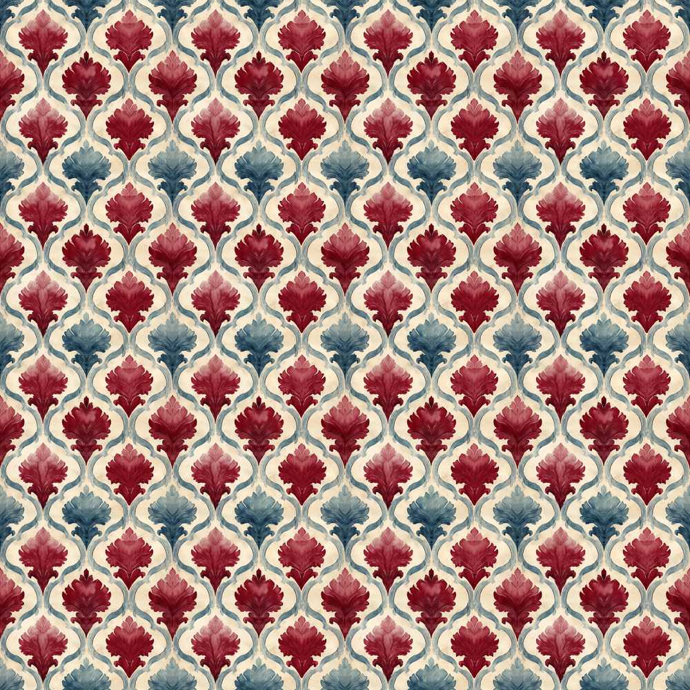 Red Blue Watercolor Leaf Tile Wildflower Pattern Botanical