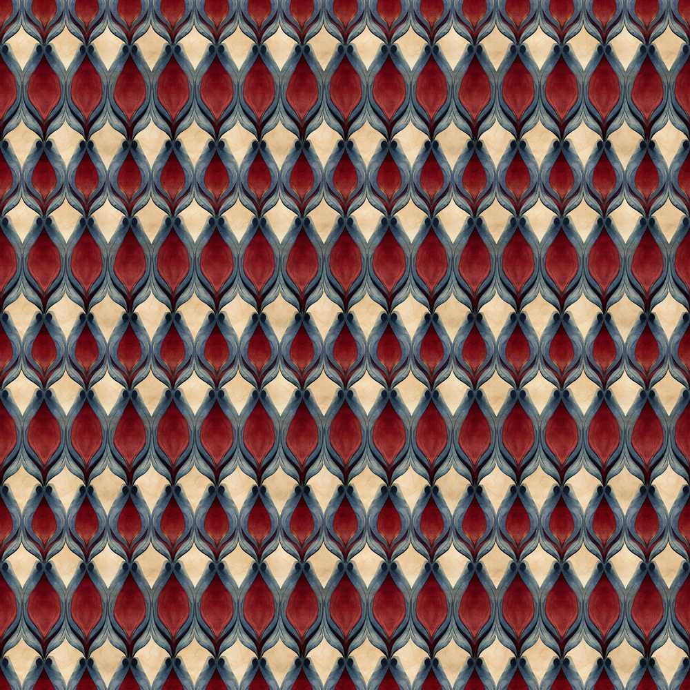 Red Blue Diamond Ikat Style Repeat Pattern Decorative