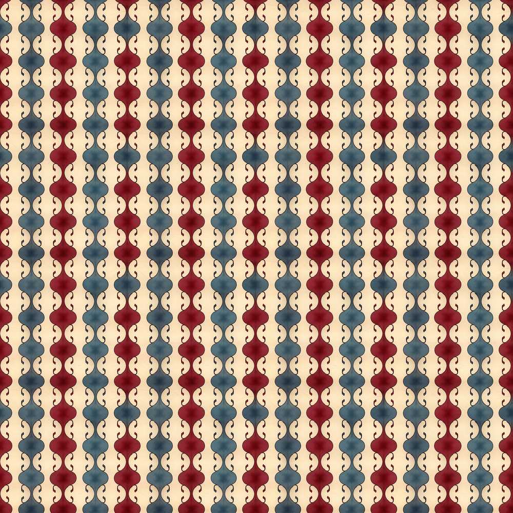 Vintage Red Blue Vertical Wave Motif Decorative Repeat