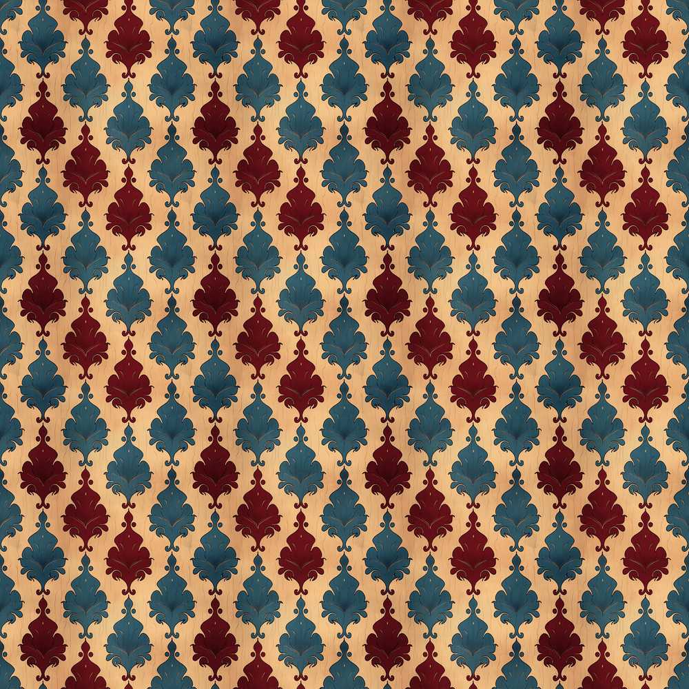 Classic Red Blue Leaf Tile Repeat Wildflower Pattern Botanical