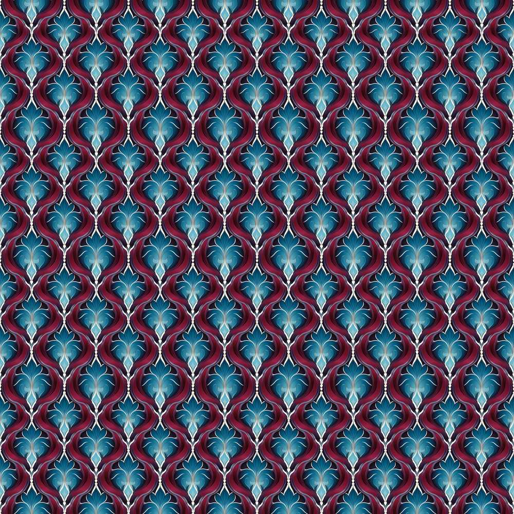 Elegant Red Blue Diamond Floral Wildflower Pattern Botanical