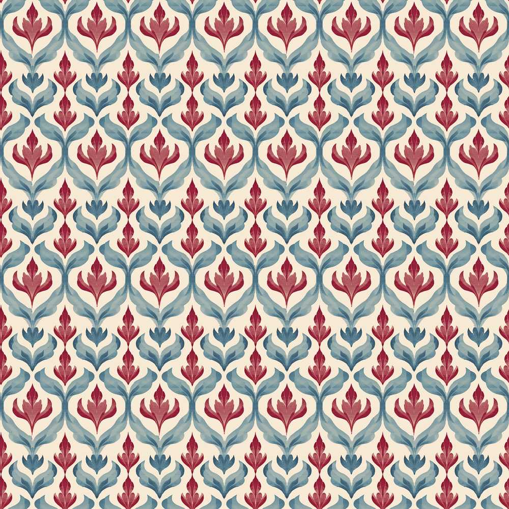 Soft Red Blue Botanical Leaf Repeat Wildflower Pattern