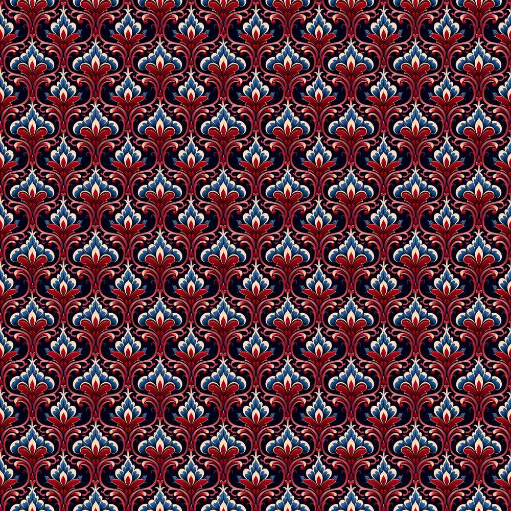 Elegant Vintage Damask Floral Pattern in Red Blue and Cream