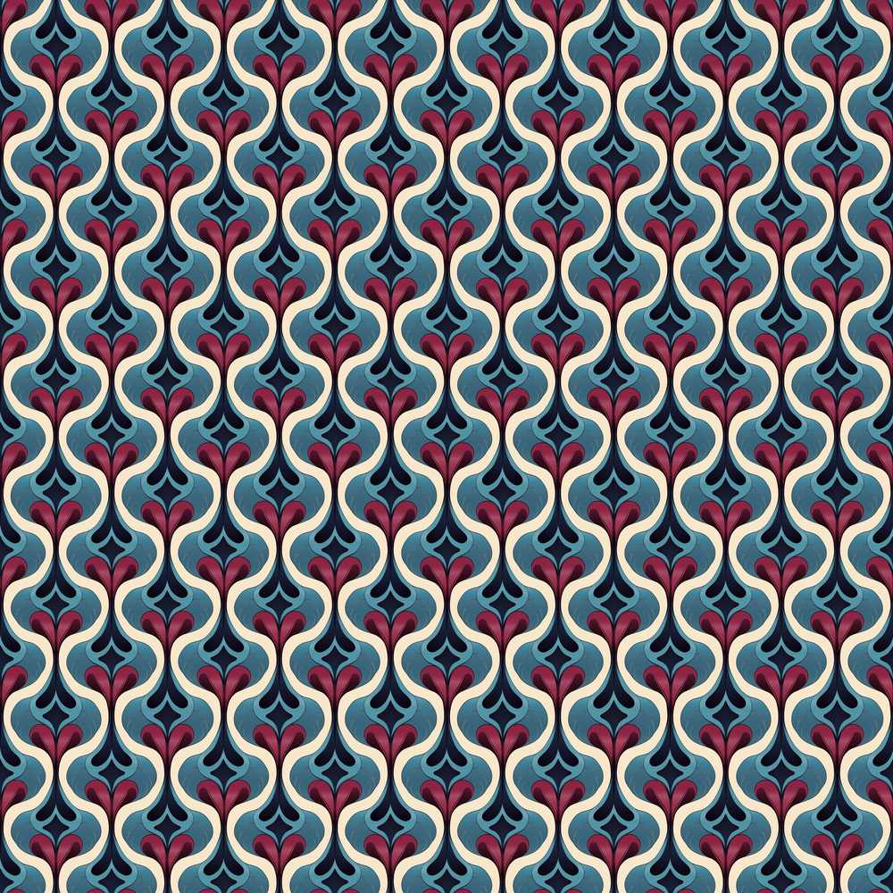 Stylish Geometric Teardrop Pattern in Blue Red and Cream