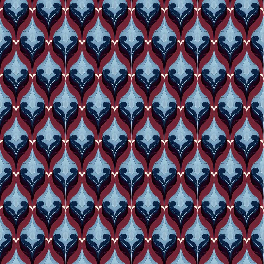 Modern Leaf Shape Pattern in Blue and Red Wildflower
