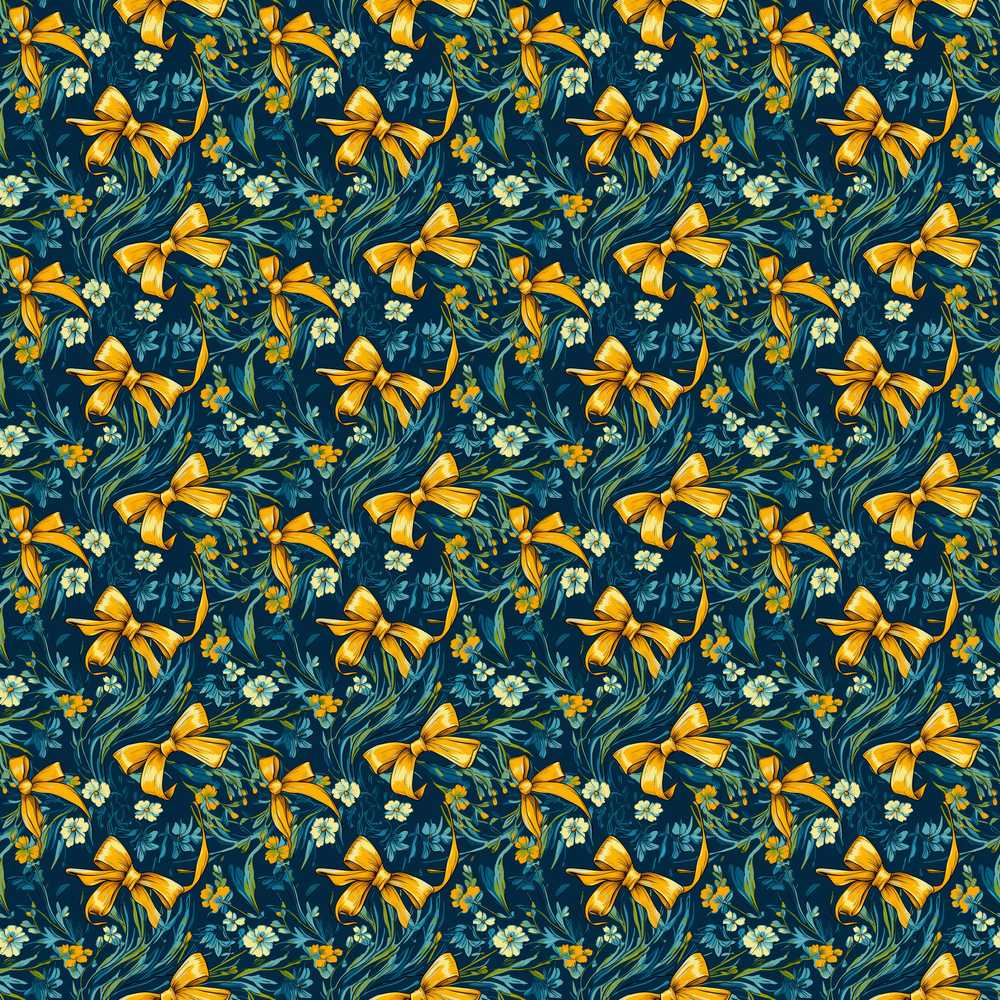 Floral Ribbon and Bow Pattern with Yellow Flowers Wildflower