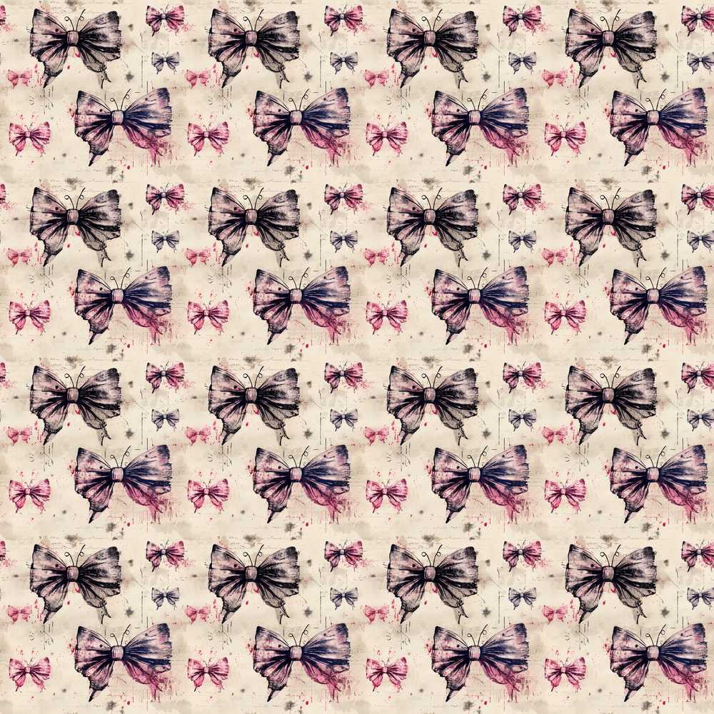 Vintage Butterfly and Bow Sketch Pattern with Grunge Background