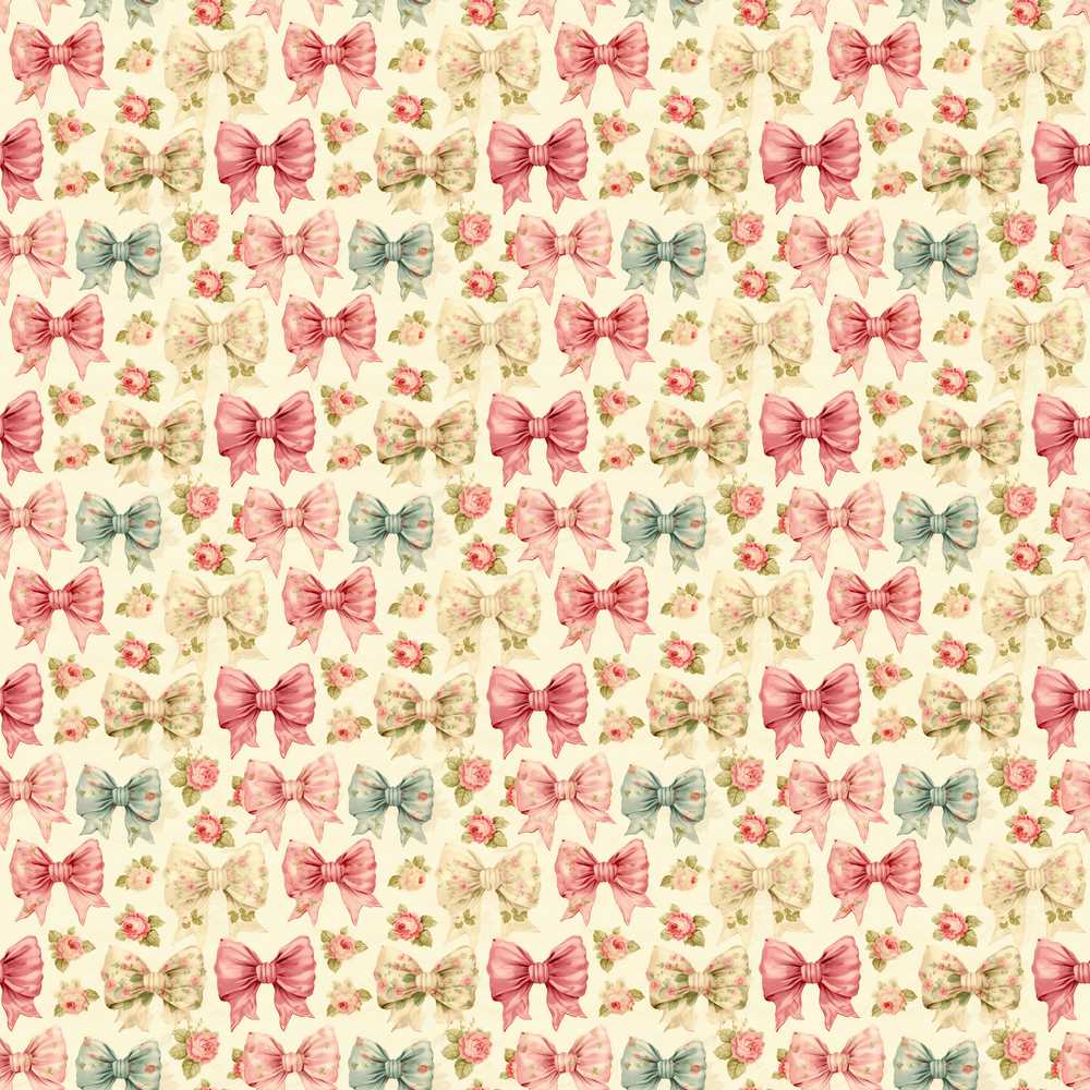Shabby Chic Floral Bow Pattern with Roses in Pastel Pink