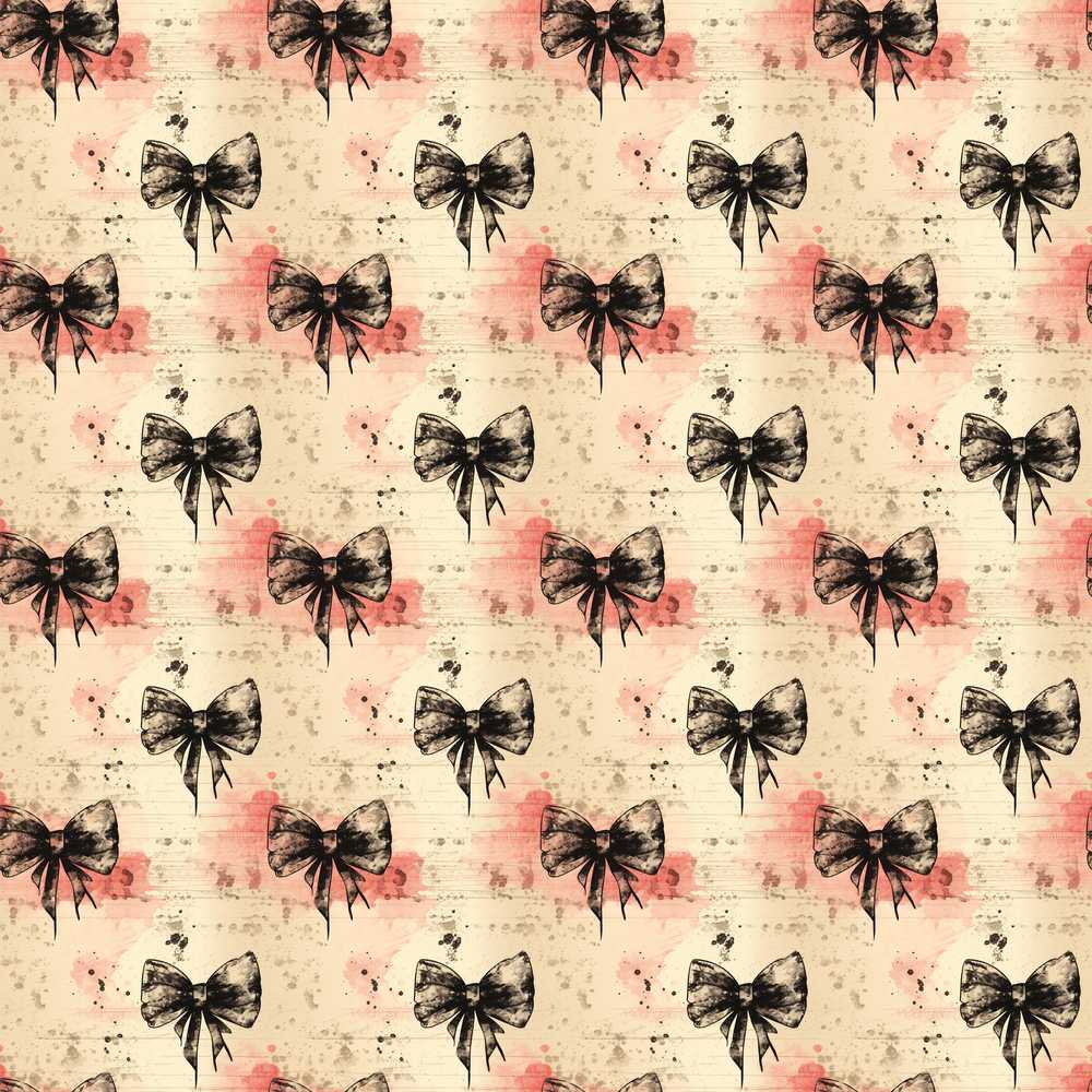 Grunge Style Black Bow Pattern with Distressed Background