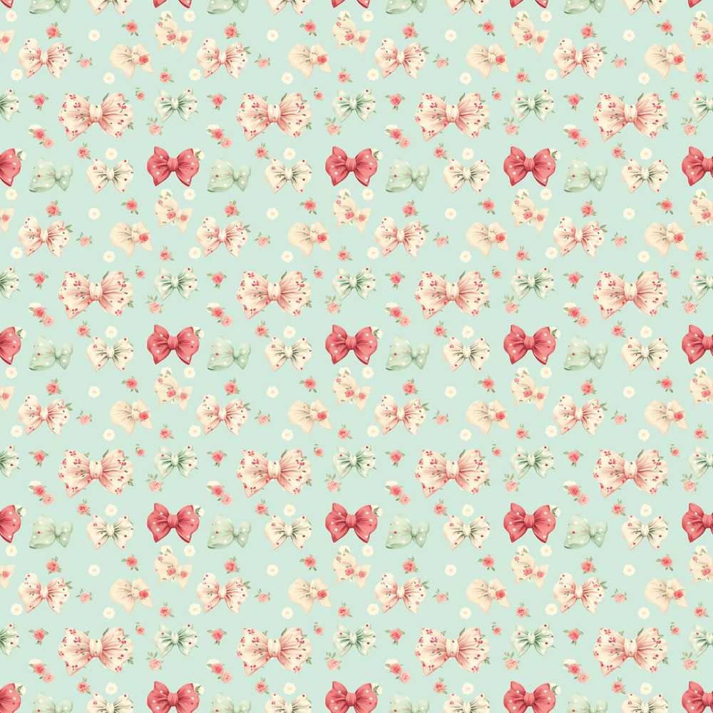 Cute Floral Bow Pattern on Light Blue Background Wildflower