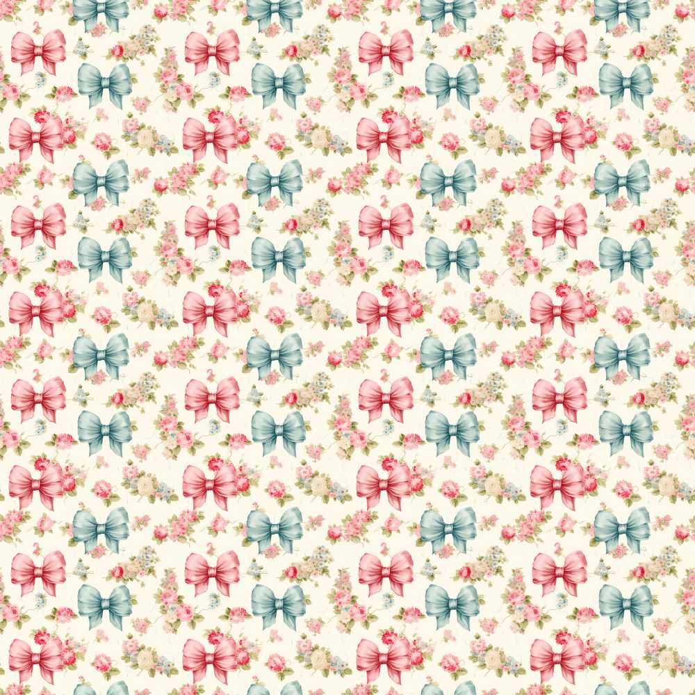 Shabby Chic Floral Bow Pattern in Pink and Blue Pastel