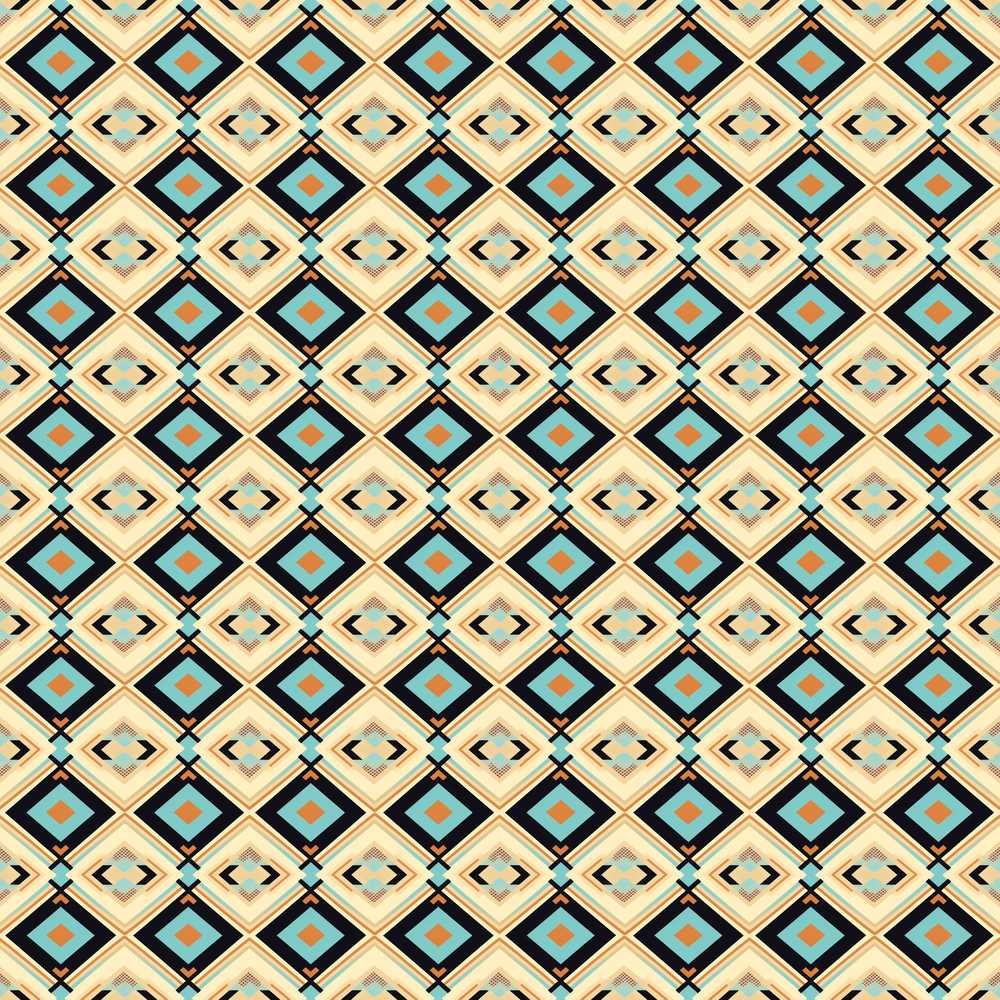 Mid Century Diamond Pattern in Blue Beige and Black
