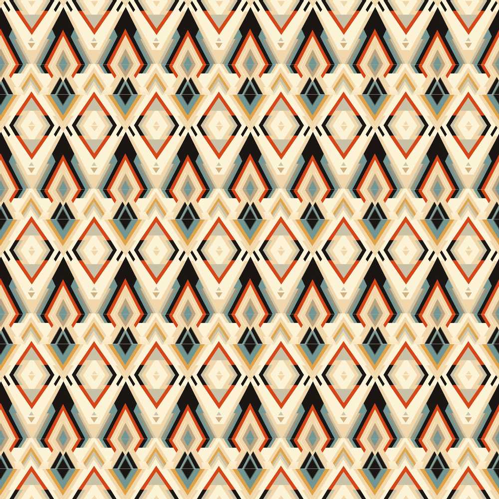 Geometric Diamond Pattern in Beige Orange and Teal