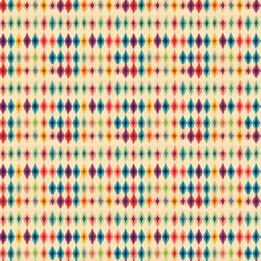 Colorful Ikat Diamond Pattern on Beige Background Repeat