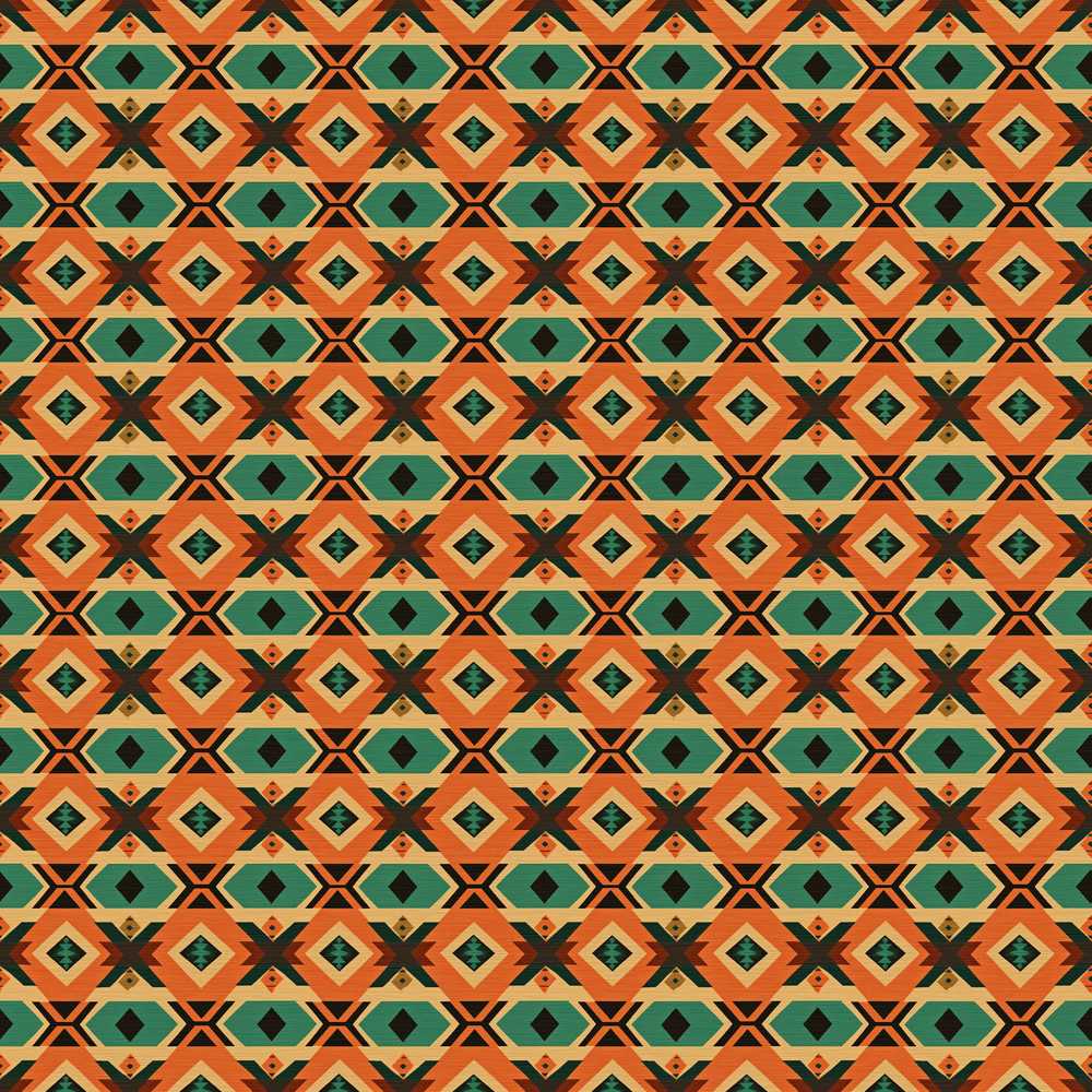Bold Tribal Diamond Pattern in Orange Green and Black