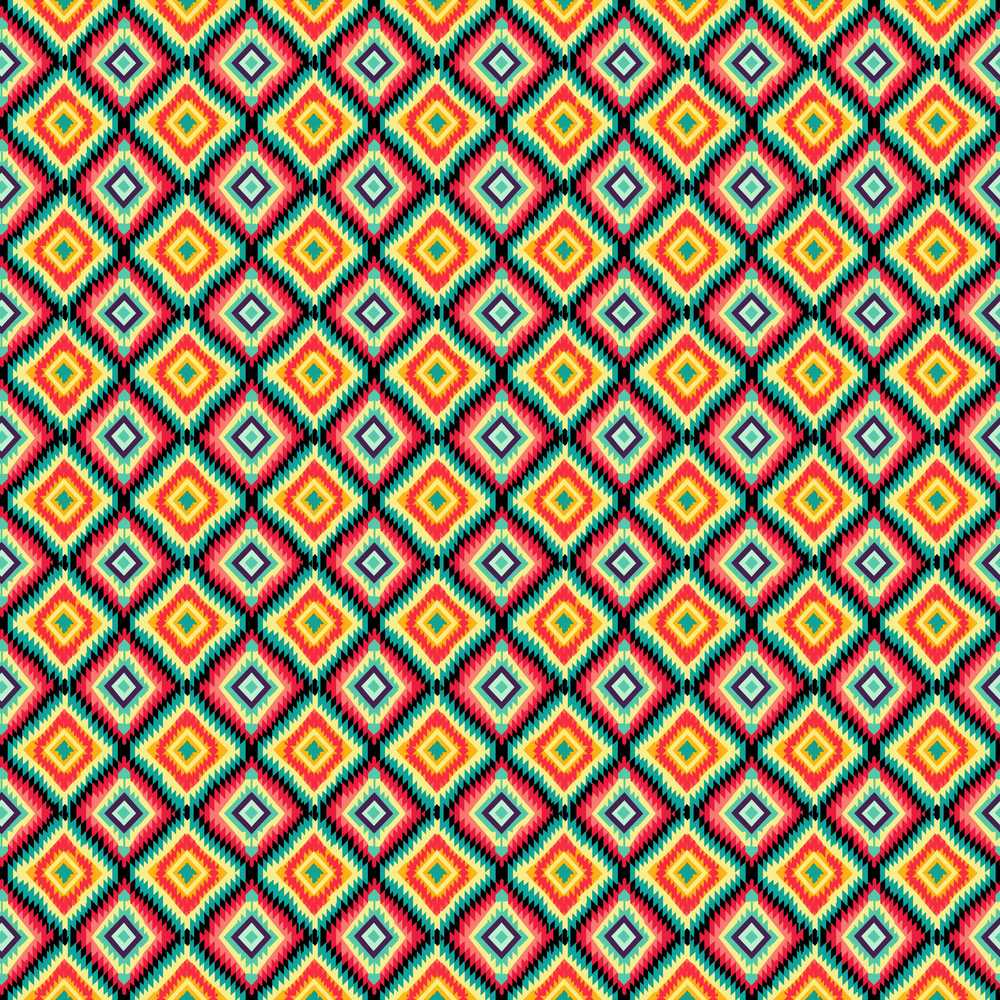 Bold Tribal Diamond Pattern in Vibrant Red Yellow Teal