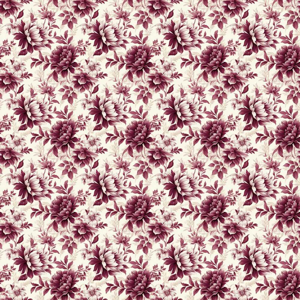 Vintage Burgundy Peony Floral Pattern on Cream Background Wildflower